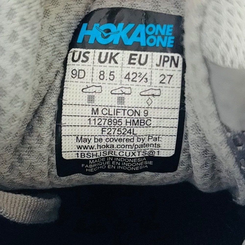 Hoka One One Clifton 9 Mens Size 9D Harbor Grey White Running Shoes 1127895 HMBC - Picture 8 of 12